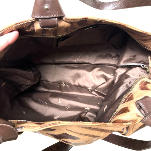 bag tote shoulder large MONTINI leather brown tan sack travel 18x14x12 unlined - Picture 11 of 16